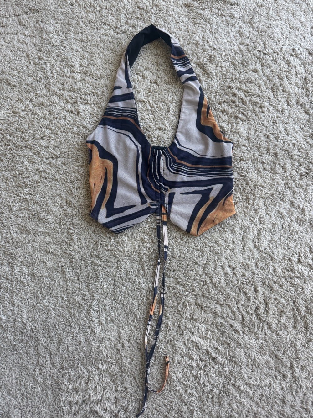 Princess Polly Abstract Halter Crop Top in Navy, Rust & Cream - Picture 1 of 3